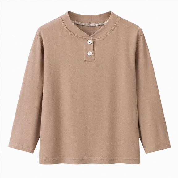 mgoYE Boys Long Sleeve Henley Shirts Kids Casual Front Button Tee Top for Boys(Coffee,11-12 Years)