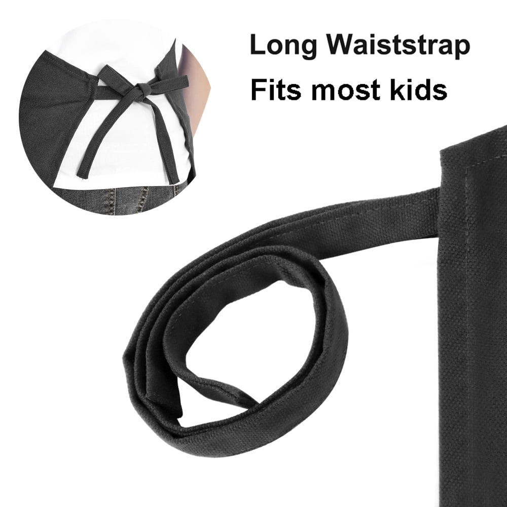 Toptie 6 Pack Kids Aprons with Pocket & Adjustable Strap, Child Chef Bib Apron for Kitchen Cooking Baking Painting-Black-XXL