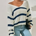 thumbnail image 4 of Diufon Womens Fall Sweaters Casual V Neck Long Sleeve Pullover Tops Stripe Printed Blouses, 4 of 7