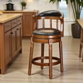 thumbnail image 2 of Tcbosik 360° Swivel Barstool with Cow top Leather Upholstered Round Seat and Solid Rubber Wood Legs, 26" Counter Height Kitchen Stool for Home Pub (Black), 2 of 8