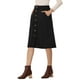 thumbnail image 4 of Falda de pana para mujer Inspire Chic, de cintura alta, con botones en la parte delantera, con cinturón, midi, color negro, talla 2XL, 4 of 6