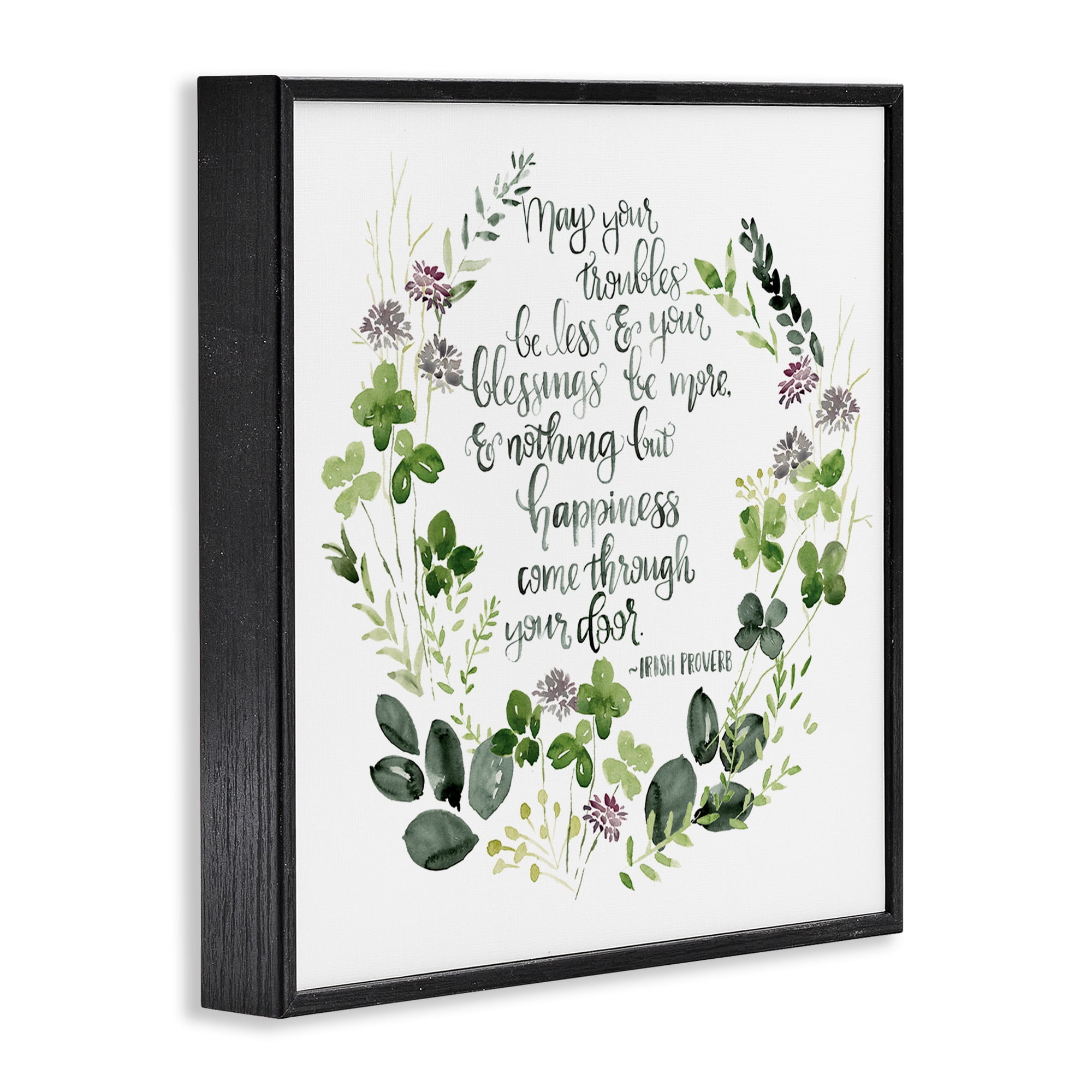 Stupell Industries Troubles Be Less Irish Proverbs Typography Painting Black Framed Art Print Wall Art, 24 x 24