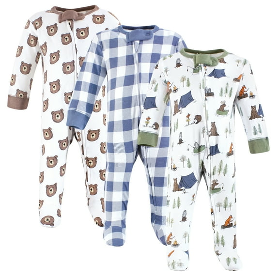 Touched by Nature Unisex Baby Organic Cotton Sleep and Play, Camping Animals, Preemie