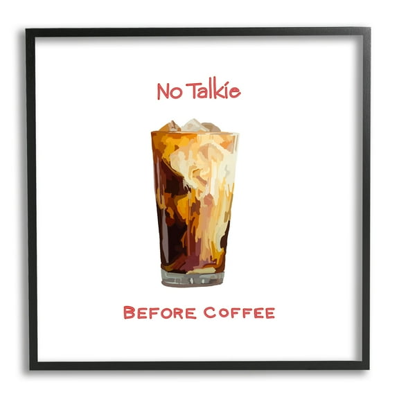 Stupell Industries No Talkie Before Coffee Casual Kitchen Milk Swirls Graphic Art Black Framed Art Print Wall Art, Design by Amelia Noyes