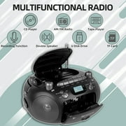 Retekess TR630 CD Cassette USB Micro SD MP3 Boombox AM/FM Radio, Black