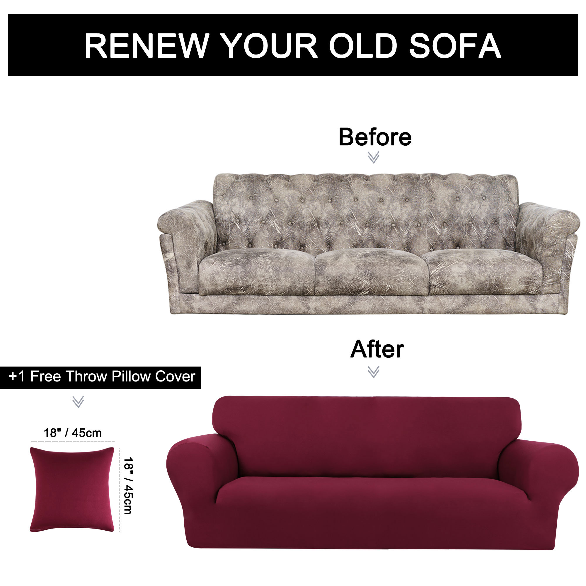 Unique Bargains Solid 1/2/3 Seater Sofa Cover Stretch Couch Slipcover Wine Sofa
