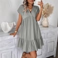 thumbnail image 4 of yillto Womens Dress Ruffle Short Sleeve Tiered Flowy Pleated Loose Mini Dress Casual Short Tshirt Dresses, 4 of 7