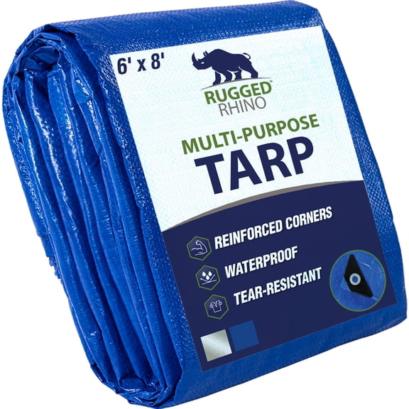 Rugged Rhino Tarp, Heavy Duty Waterproof for All Weather, Durable Water Resistant, 6x8 1 Pack Blue