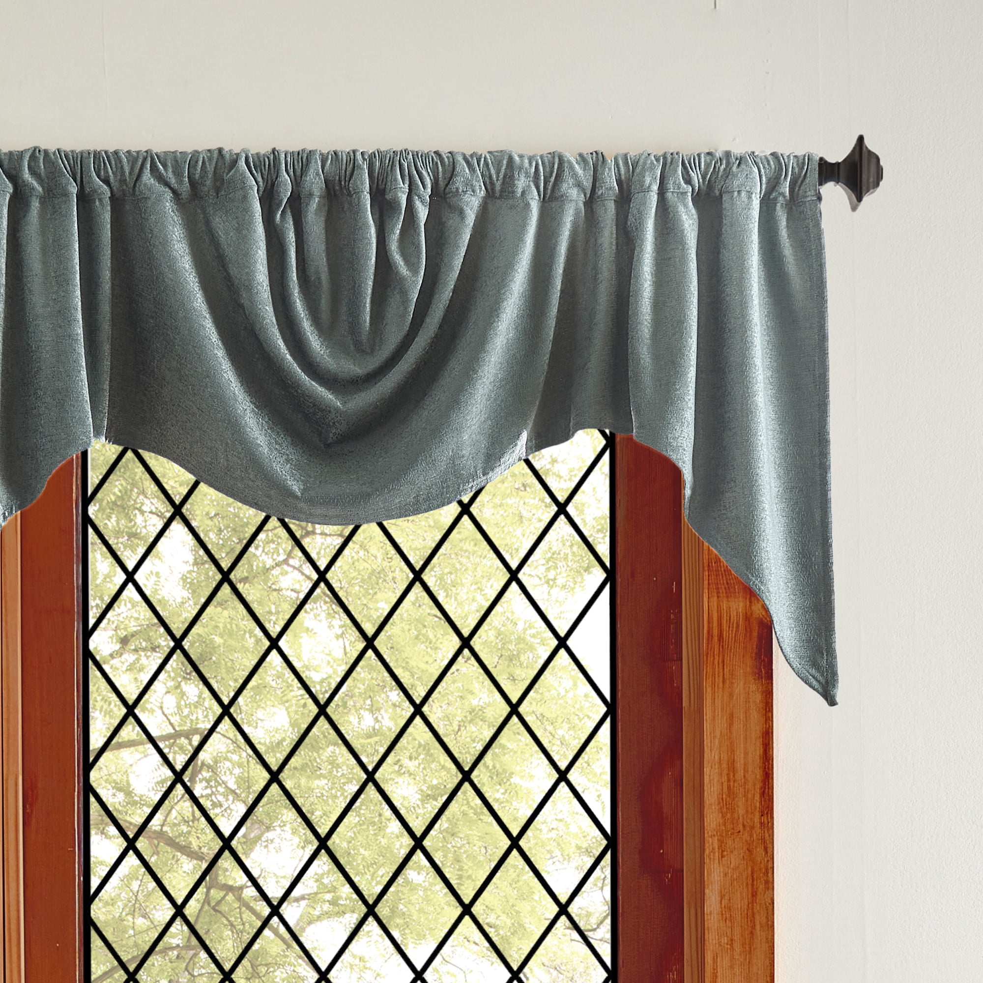 Martha Stewart Naples Chenille Argentina Shaped Valance, Olive, Green, Rod Pocket, Light Filering, Indoor, 1 Piece, Adult, 72"x 28"