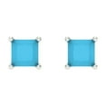 thumbnail image 3 of 14K Solid Gold Screw Back Stud Earrings for Women | 0.5 cttw Princess Cut Simulated Turquoise | White Gold, 3 of 5