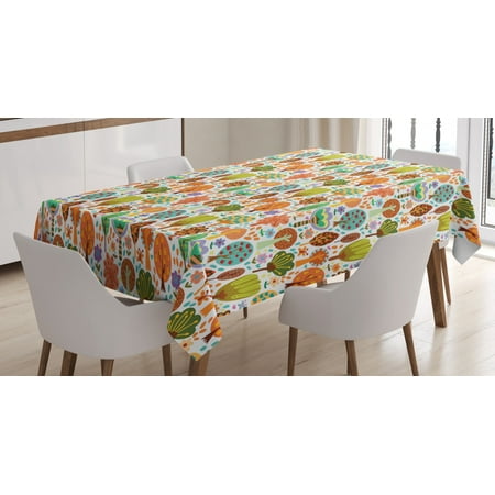 

Woodland Tablecloth Doodle Spring Forest Awakening Nature of Trees Flowers and Butterflies in Habitat Rectangular Table Cover for Dining Room Kitchen 52 X 70 Inches Multicolor by Ambesonne