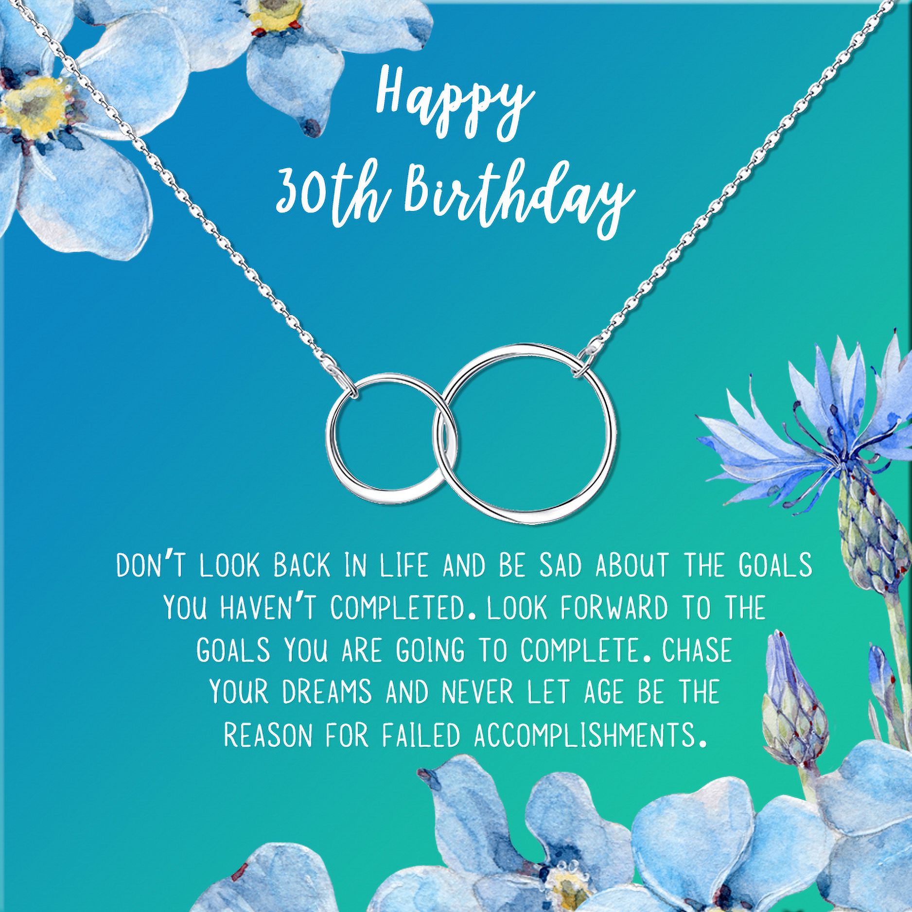 Anavia Happy 30st Birthday Gifts Stainless Steel Fashion Necklace Birthday Card Jewelry Gift for Her, Birthday Gift for Wife-[Silver Infinity Double Ring, Bright Blue Gift Card]