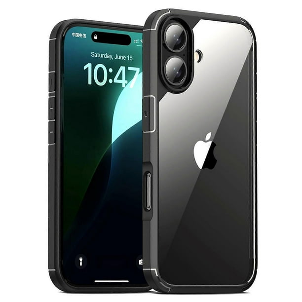 Defense Armor Series for iPhone 16 Plus Case Anti-Scratch TPU+PC Clear Back Shell - Black