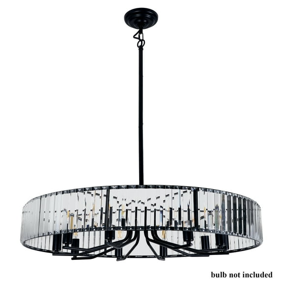Wozzio Black Crystal Chandelier for Dining Room, 10-Light Modern Semi Flush Mount Round Chandelier Lighting Fixtures, Kitchen Hanging Drum Pendant Lights for Living Room Foyer, Bulbs Not Included
