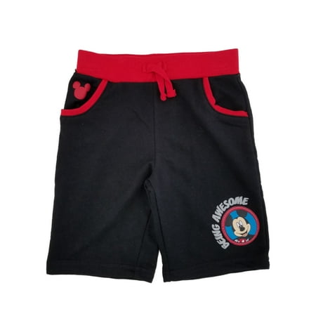 Disney Little Boys Black/Red Mickey Mouse Being Awesome Pull-On Shorts