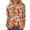thumbnail image 2 of VKOYWKM Happy Thanksgiving Shirts for Women 3/4 Length Sleeve Womens Tops Pumpkin Graphic Tees Holiday Crew Neck Thankful Blessed T-Shirts Blouses, 2 of 5