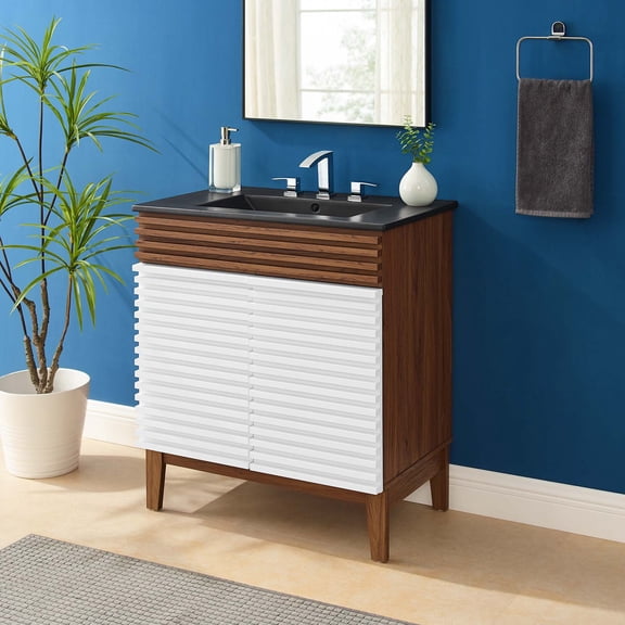 Modway Render 30" Bathroom Vanity in White Walnut Black