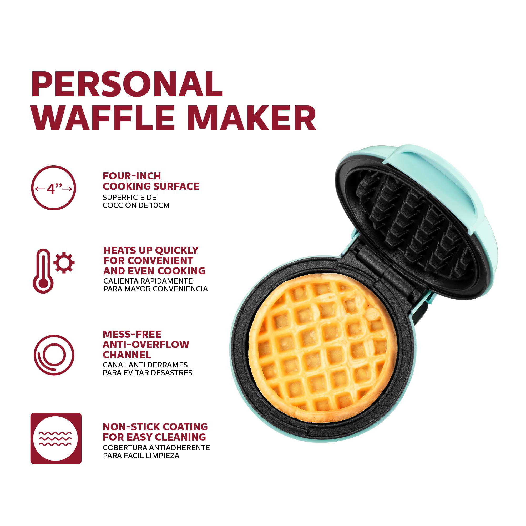5 Nonstick Mini Waffle Breakfast Maker (Mint)