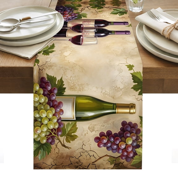 Red Wine Table Runner Grapes Rustic Bottles Farmhouse Italian Manor Tablerunners 13 x 120 Inch, Table Decorations Tabletop Scarf for Summer Gathering Holiday Farmhouse Kitchen Dining Decor