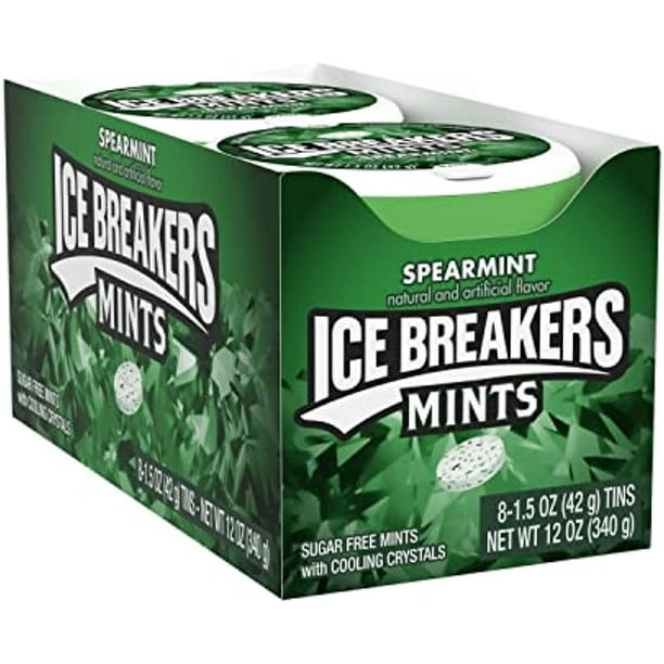 Ice Breakers Spearmint Sugar Free Mints, Bulk, 1.5 Oz Tins (8 Ct