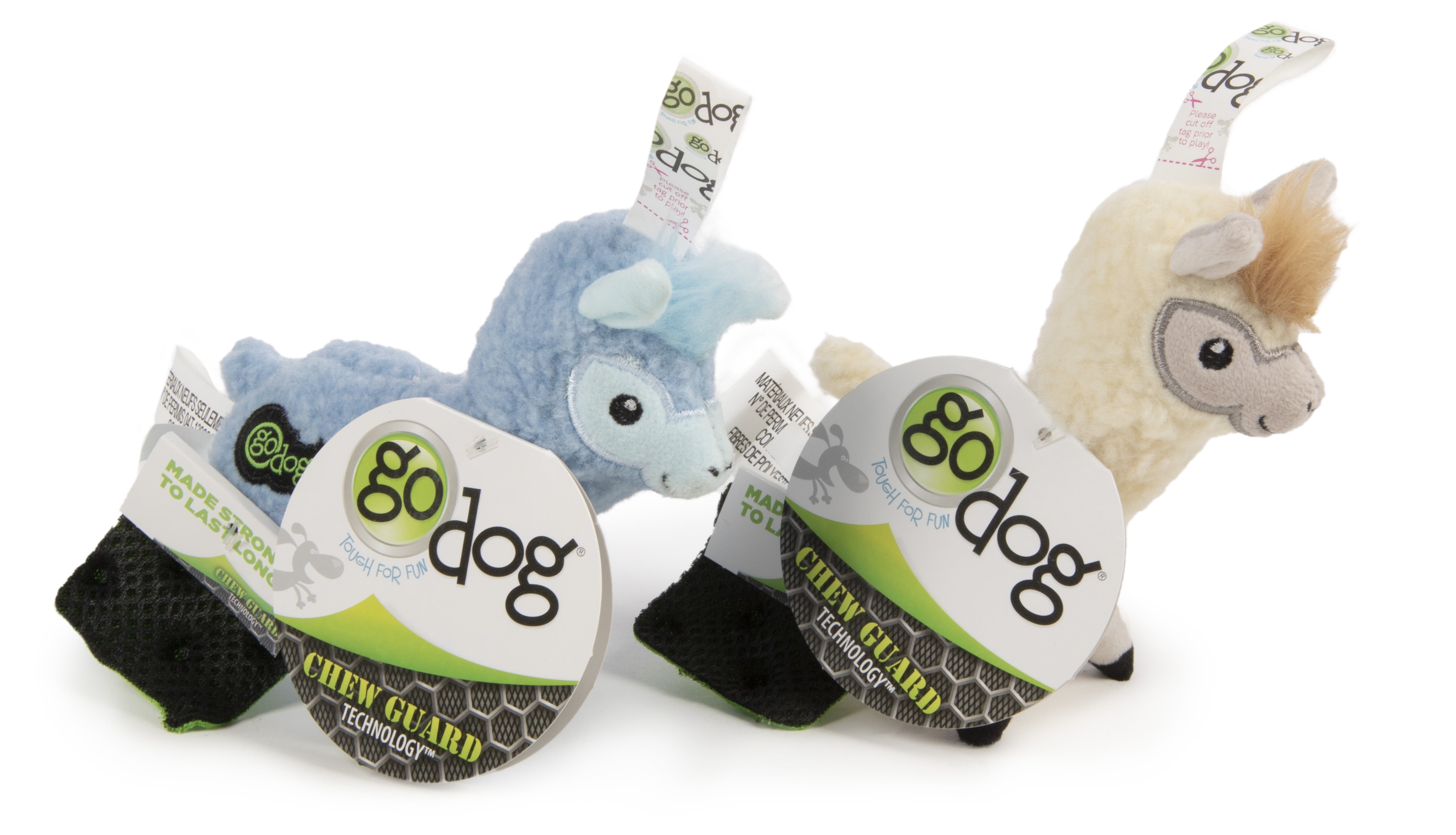 goDog® Fleece Under-stuffed Llama with Chew Guard Technology⢠Plush Dog Toy, Ivory and Blue