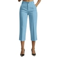 thumbnail image 3 of Riecok Suit Pants for Women with Pocket High Waist Wide Leg Capri Pants Solid Pull on Summer Trousers Formal Business Clothes, 3 of 8