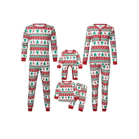 

Fanvereka Christmas Matching Family Pajamas Set Long Sleeve Printed Tops Pants Sleepwear