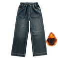 thumbnail image 3 of WMQPNNS Girls Baggy Wide Leg Jeans with Pockets Girls Jeans Pants 7/8 Lined Elastic High Waist Denim Pants Streetwear Winter Clothes(Size 5-6 Years, Dark Blue-2), 3 of 9