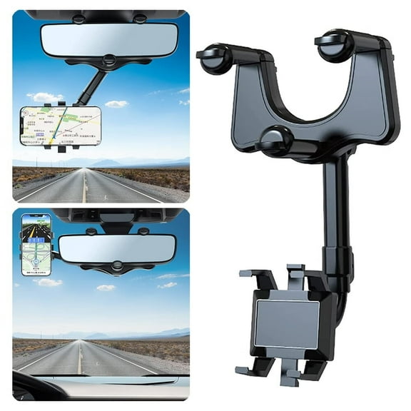 Universal Portable Rear View Mirror Phone Holder Mount,Black