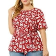 thumbnail image 5 of MODA NOVA Juniors Plus Size Ruffle Short Sleeve Chiffon Floral Tops Red 4X, 5 of 6