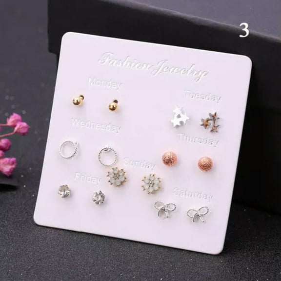 K-KED Women Earrings 7 Pairs Days of The Week Earring Set Ear Stud Fashion Delicate Jewelry /-3