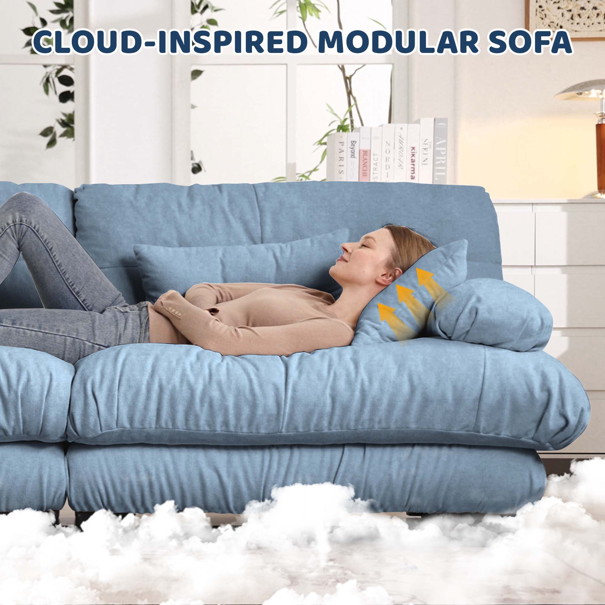 94.4" Cloud Chenille Loveseat Sofa, Oversized Deep Seat 2 Seater Couch for Living Room with Pillows, Blue