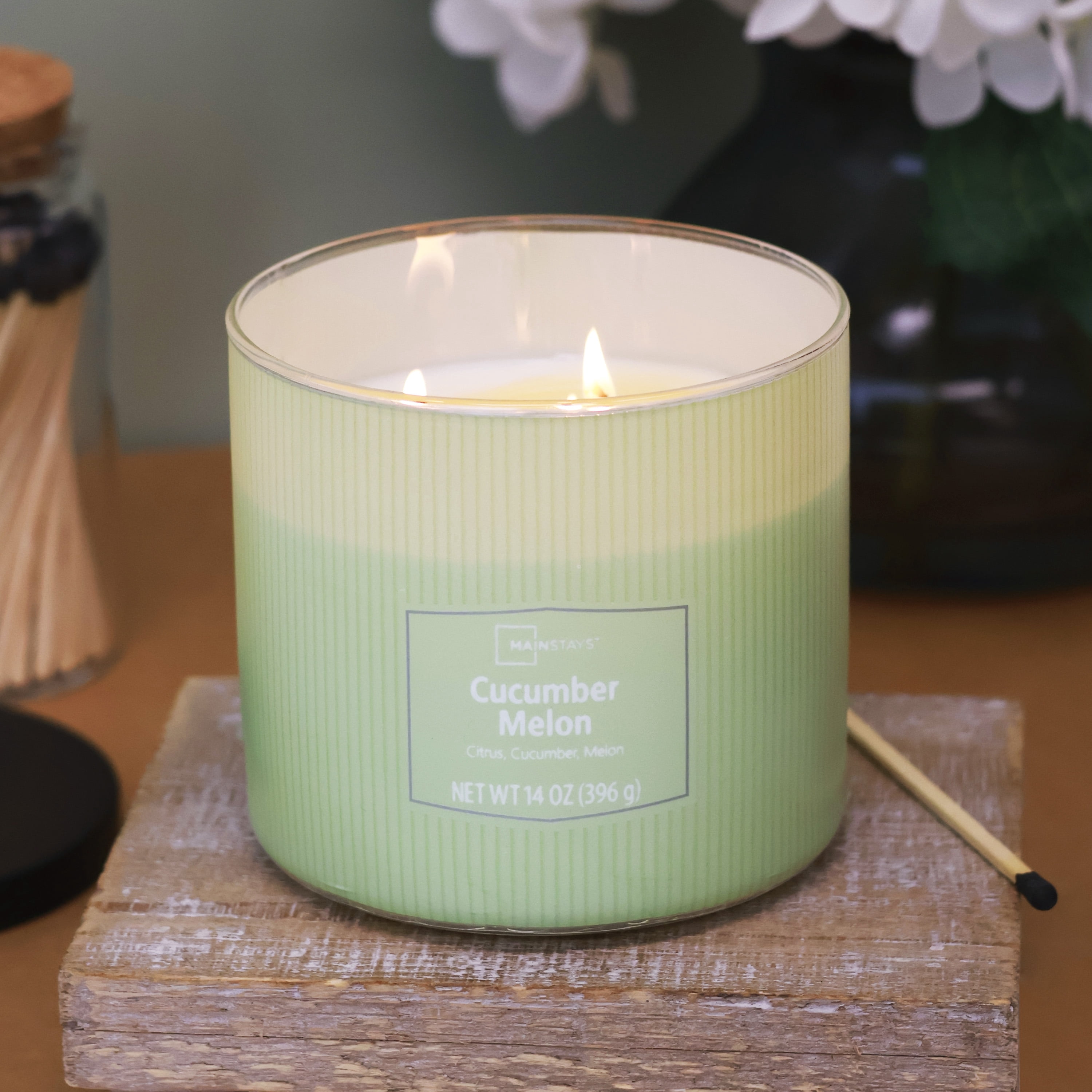 Mainstays 3-Wick Textured Wrapped Candle, Cucumber Melon, 14 oz