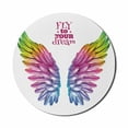 thumbnail image 1 of Colorful Mouse Pad for Computers, Pattern of Fly to Your Dream Calligraphy with Feather Inspired Bird Wings Design, Round Non-Slip Thick Rubber Modern Mousepad, 8" Round, Multicolor, by Ambesonne, 1 of 2