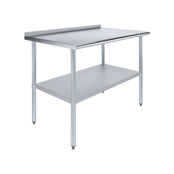 AmGood 30 in. x 48 in. Stainless Steel Work Table with 1.5 in. Backsplash | Metal Kitchen Food Prep Table