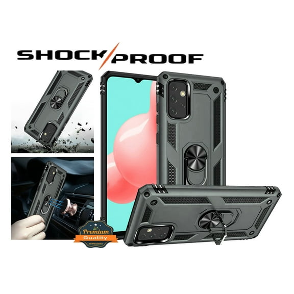 Phone Case for Samsung Galaxy A02S Hybrid Durable 360 Degree Rotatable Ring Stand Holder Kickstand Fit Magnetic Car Mount Cover for Galaxy A02S - Midnight Green