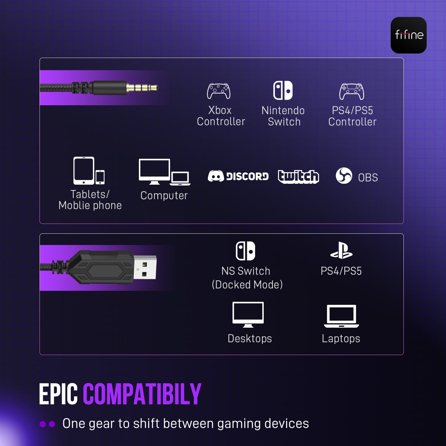 FIFINE H9 Gaming Headset, USB/3.5mm Headphone with Microphone for PC Computer, Xbox, PS5/PS4, 330g Lightweight, 7.1 Sound, Volume Control for Gamer