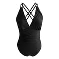 thumbnail image 6 of Mrzhqd One Piece Swimsuits for Women Ruched Tummy Control Vintage Bathing Suits Summer Beach Strappy V Neck Solid Color Monokini Bathing Suit Black L, 6 of 7