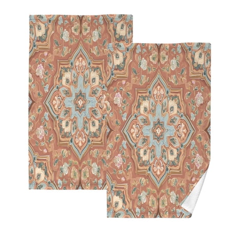 2 Pieces of Cotton Towel Face Towel Set Hand Towel Bath Towel Cotton Bath Towel Sets Terracotta Arabesque Peach Tones