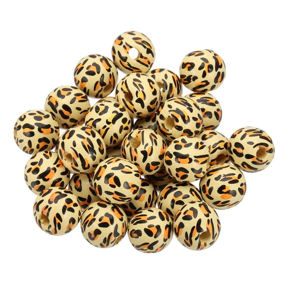 30PCS Wooden Beads, 16mm Leopard Print Wood Beads Bulk DIY Loose Spacer Beads Round with Hole for Pen Making Keychain Crafts Bracelets Necklace, Colorful