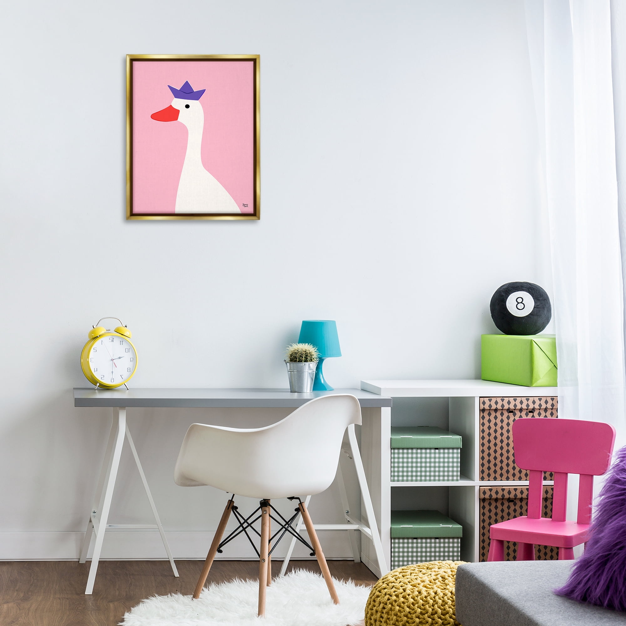 Stupell Industries Crowned Goose on Pink Animals Painting Gold Floater Framed Canvas Art Print Wall Art, 17 x 21