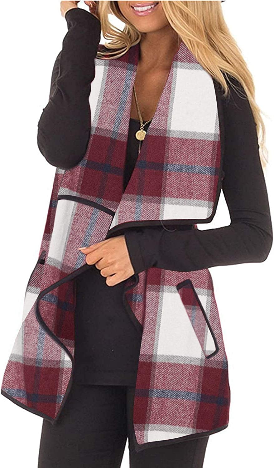 I FAMURAY Womens Casual Lapel Open Front Plaid Vest Cardigan Coat with  Pockets - Walmart.com