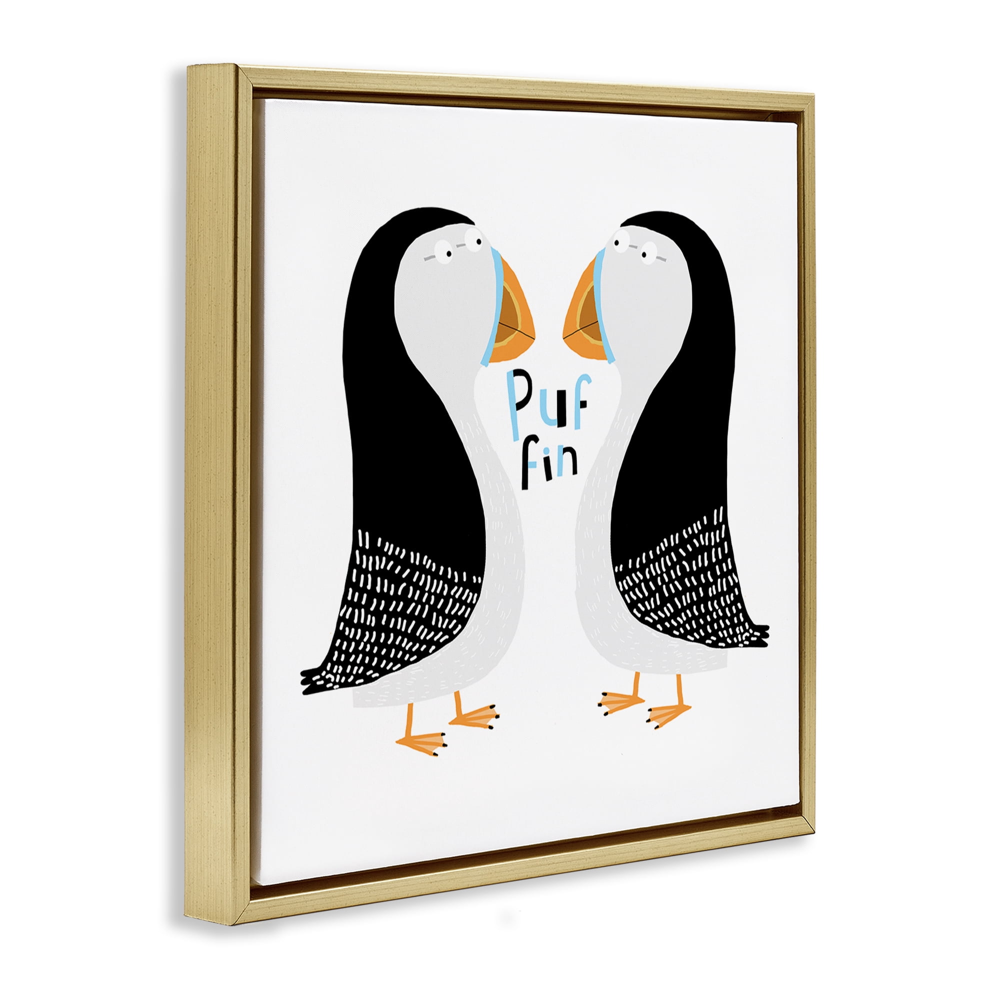 Stupell Industries Puffin Bird Duo Animals Painting Gold Floater Framed Canvas Art Print Wall Art, 25 x 25
