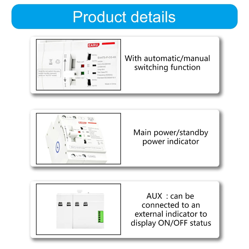 lanema Din Rail Mounted Power Transfer Switches 4P 110V/220V Electrical Selector Switches