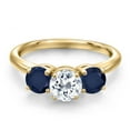 thumbnail image 3 of Gem Stone King 18K Yellow Gold Plated Silver White Topaz and Blue Sapphire Engagement Ring for Women | 2.10 Cttw | Round 6MM | Gemstone November Birthstone | Size 7, 3 of 6