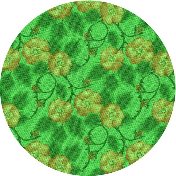 Ahgly Company Machine Washable Indoor Round Transitional Dark Lime Green Area Rugs, 4' Round