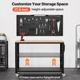 thumbnail image 6 of AHB 48" Adjustable Heavy Duty Wood Workbench, 2000 lbs Capacity, Garage Work Table with Metal Pegboard, Under Shelf, Power Outlet and Wheels, 6 of 8