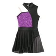 thumbnail image 6 of YEAHDOR Kids Girls Asymmetrical Shoulder Ballet Contemporary Dance Dress Shiny Sequins Contrast Color Dancewear Purple 8, 6 of 7