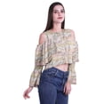 thumbnail image 3 of Moomaya Printed Casual Long Sleeve Tops Women Cold Shoulder Ruffle Sleeves Top, 3 of 4