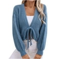 thumbnail image 2 of Sakmal Tie Front Womens Cardigan Sweaters Soft Cropped Warm Cardigan Blue Long Sleeve Sweater Top, 2 of 8